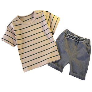 Boys Casual Round Neck Short-Sleeved Striped T-Shirt And Shorts Set